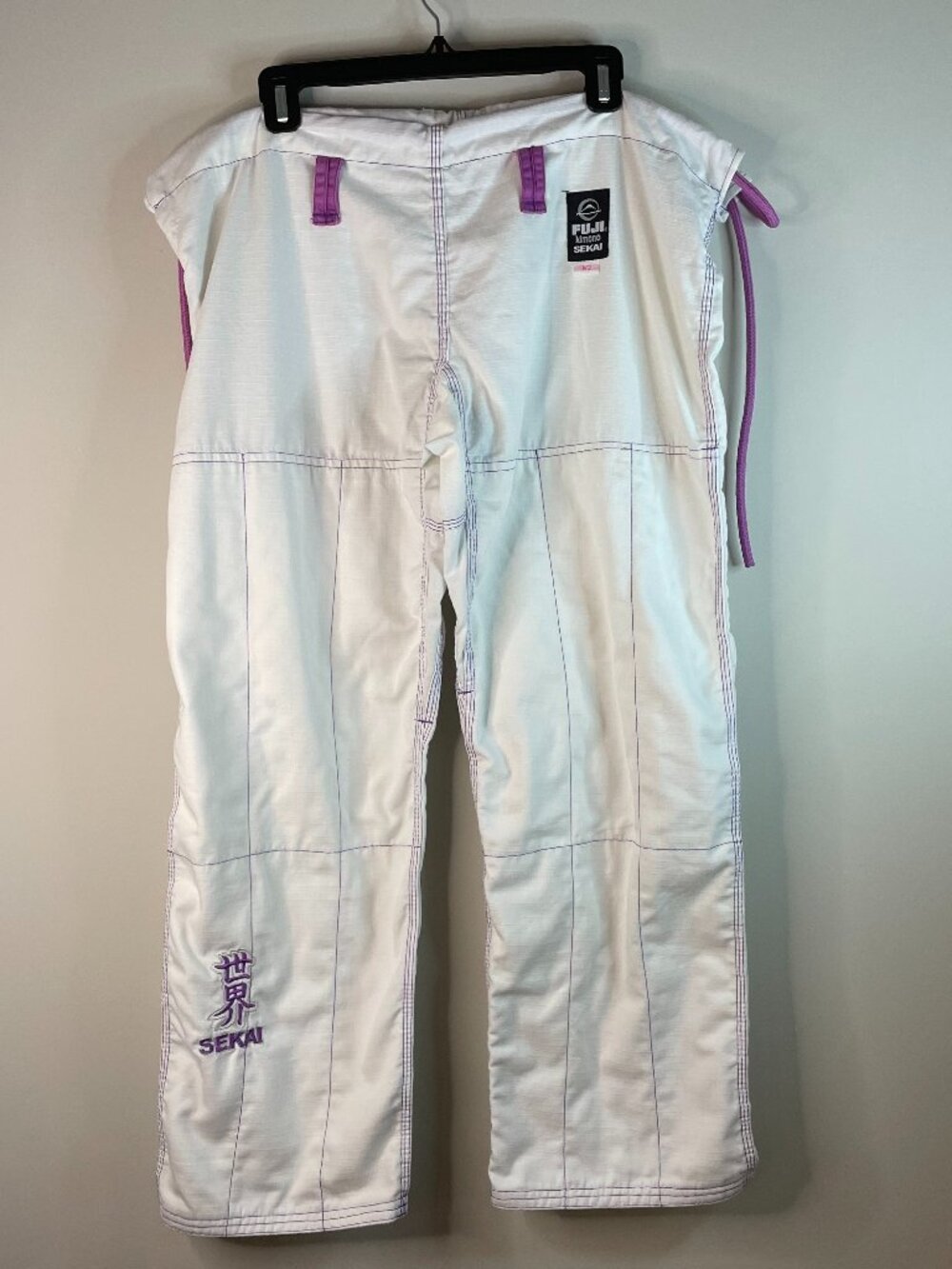 Fuji Sports Sekai Women’s BJJ Gi Pants Size W2 White Purple Jiu JItsu (No Belt)